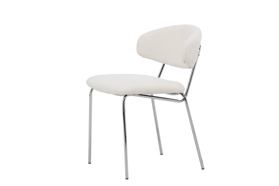 VENTURE DESIGN Chico spisebordsstol - hvid boucl og forkromet stl
