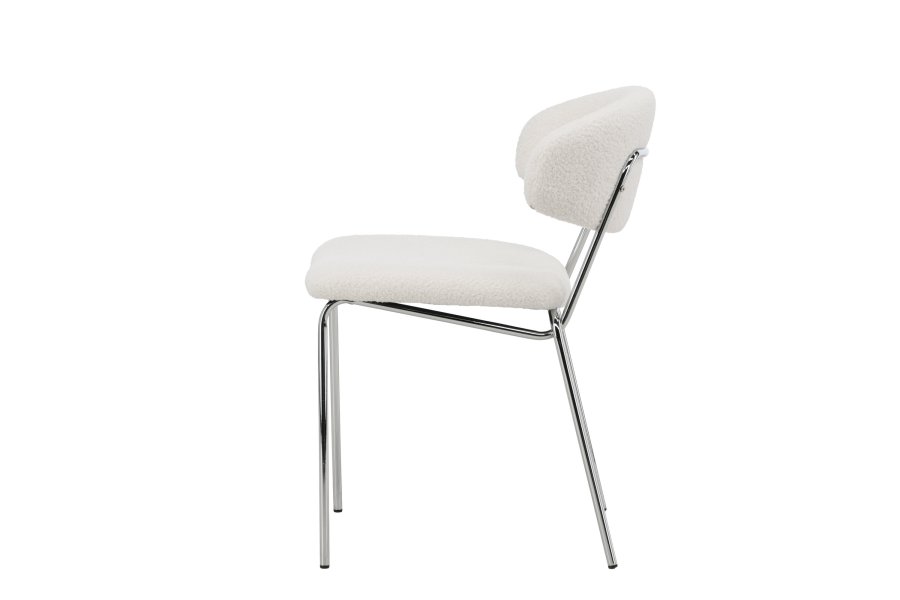 VENTURE DESIGN Chico spisebordsstol - hvid boucl og forkromet stl