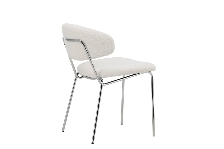 VENTURE DESIGN Chico spisebordsstol - hvid boucl og forkromet stl