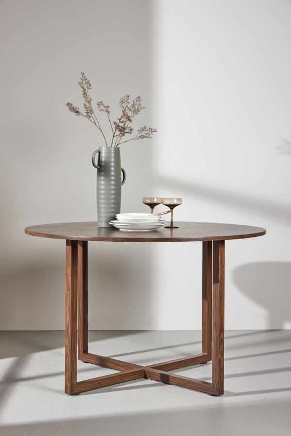 VENTURE DESIGN Durango spisebord, rund - MDF og st�l med valn�d 3D-papir (120x75)