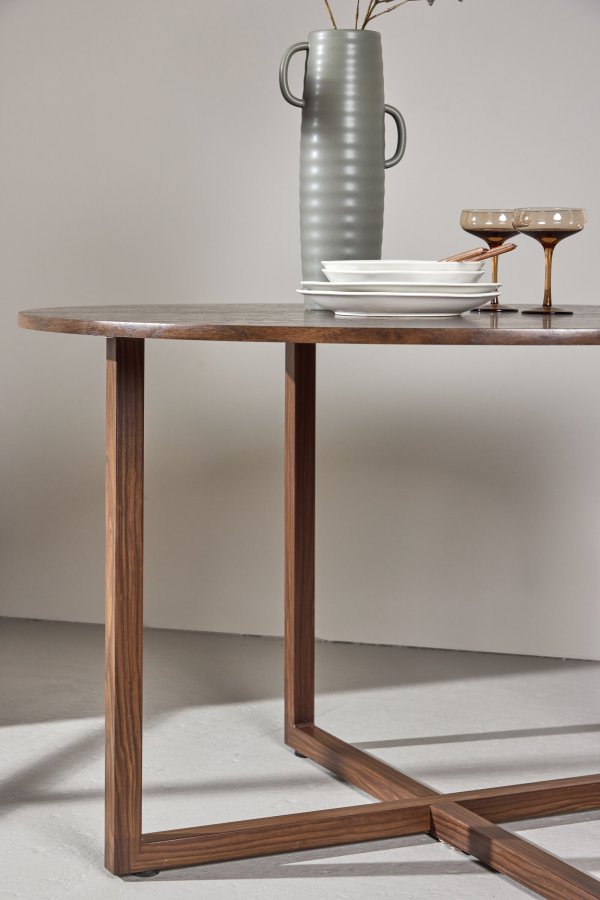 VENTURE DESIGN Durango spisebord, rund - MDF og st�l med valn�d 3D-papir (120x75)