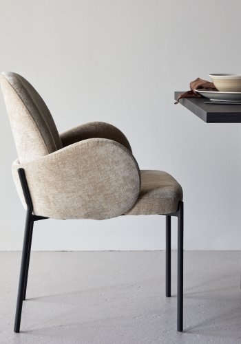 VENTURE DESIGN Blom Esszimmersthle, 2er-Pack  Schwarzer Stahl / Beigefarbener Stoff