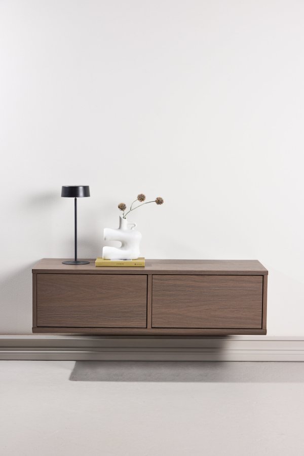 VENTURE DESIGN Dragh v�gh�ngt TV-bord, m. 2 skuffer - MDF med mocca 3D Papir (100x35x28)