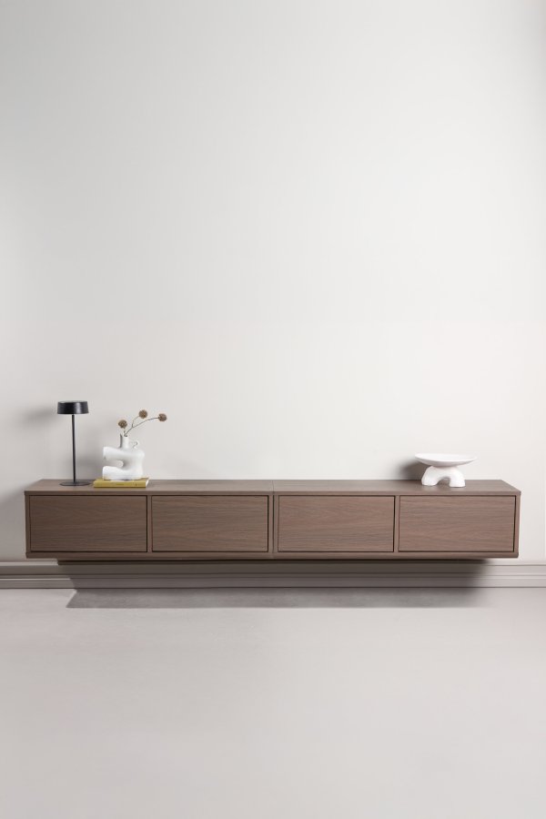 VENTURE DESIGN Dragh v�gh�ngt TV-bord, m. 2 skuffer - MDF med mocca 3D Papir (100x35x28)