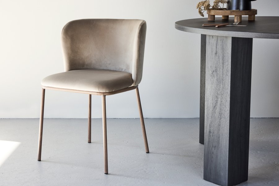 VENTURE DESIGN Edina Spisestole 2-pak - St�l Tr�look 3D Papir / Beige Velour