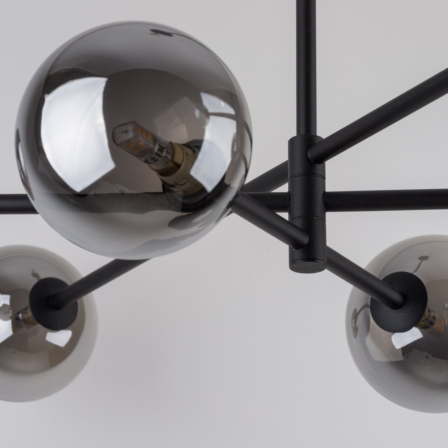 TK Sarius taklampe, hy, m. 6 skjermer - grafittgrtt glass og sort metall