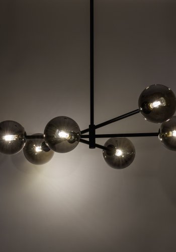 TK Sarius taklampe, hy, m. 6 skjermer - grafittgrtt glass og sort metall