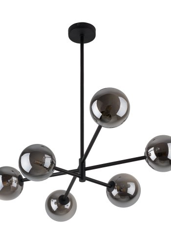 TK Sarius taklampe, hy, m. 6 skjermer - grafittgrtt glass og sort metall