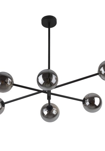 TK Sarius taklampe, hy, m. 6 skjermer - grafittgrtt glass og sort metall