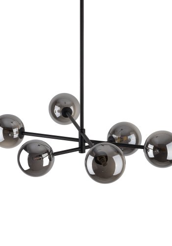 TK Sarius taklampe, hy, m. 6 skjermer - grafittgrtt glass og sort metall