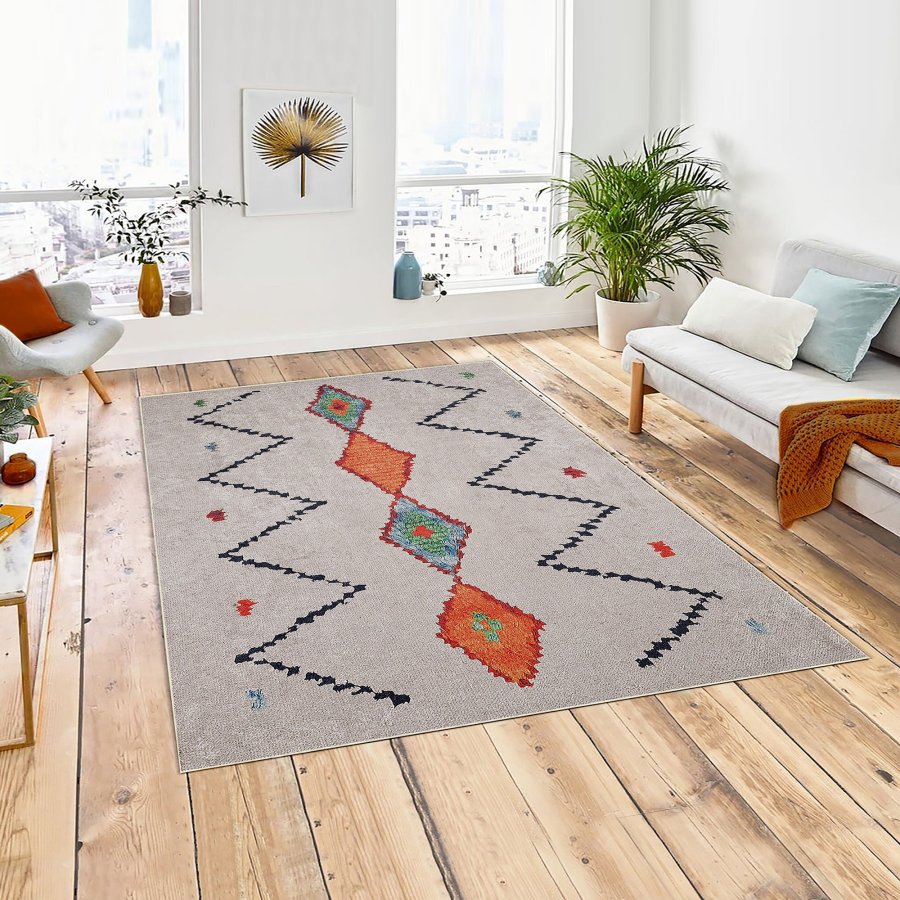 TEPPI Woopamuk017 gulvtppe m. mnster, rektangulr - multifarvet bomuld og polyester (120 x 180)