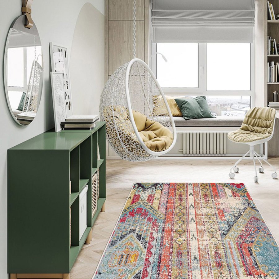 TEPPI Woopamuk276 gulvtppe m. mnster, rektangulr - multifarvet bomuld og polyester (100x200)