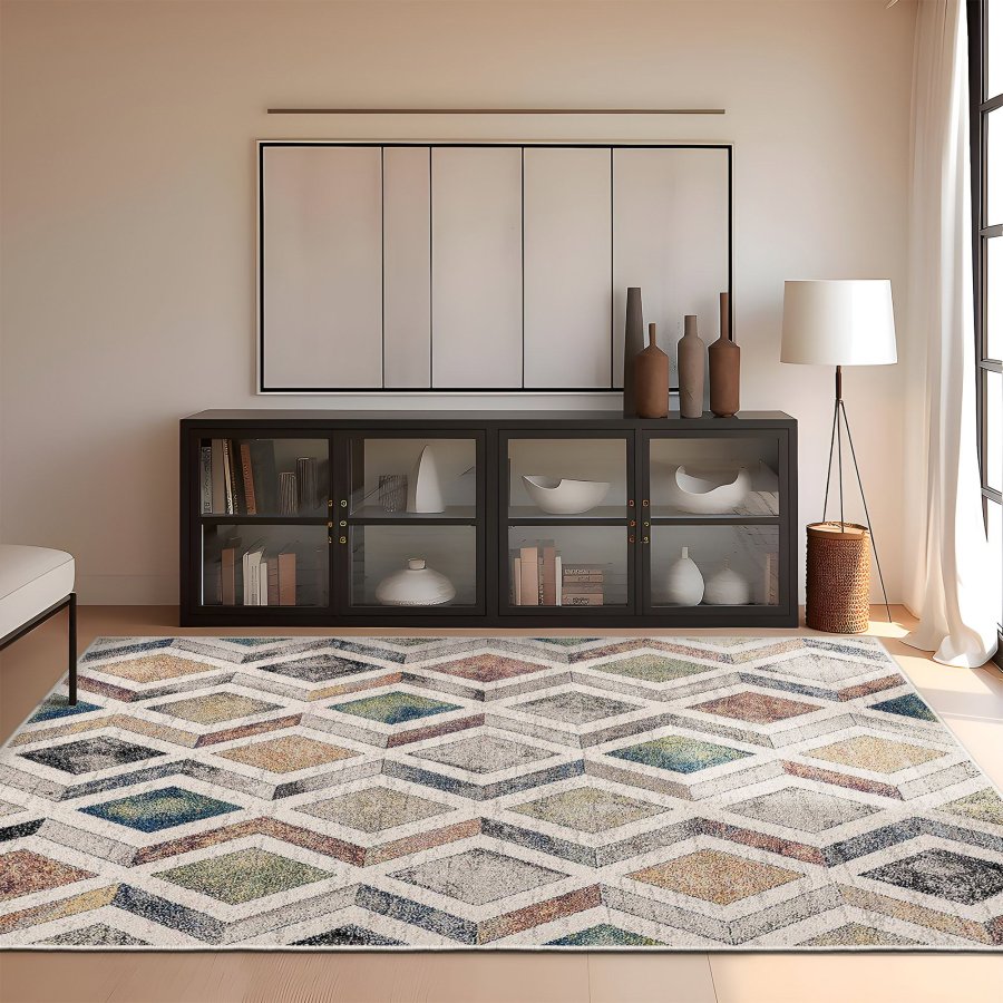 TEPPI Woopamuk393 gulvtppe m. mnster, rektangulr - multifarvet bomuld og polyester (120x180)