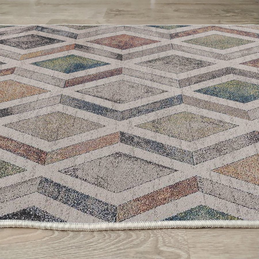 TEPPI Woopamuk393 gulvtppe m. mnster, rektangulr - multifarvet bomuld og polyester (160x230)