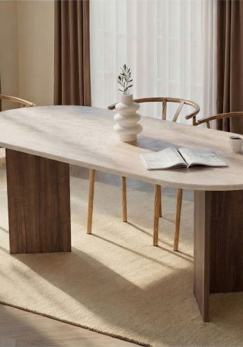 NORDV&Auml;RK Sabella spisebord, oval - sand travertin og brun Venezia valn�d melamin (200x90)