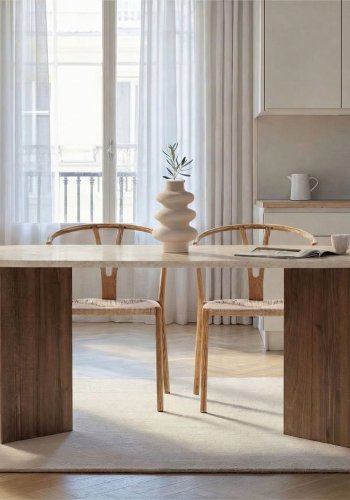 NORDV&Auml;RK Sabella spisebord, oval - sand travertin og brun Venezia valn�d melamin (200x90)
