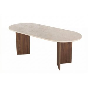 NORDV&Auml;RK Sabella spisebord, oval - sand travertin og brun Venezia valn�d melamin (200x90)