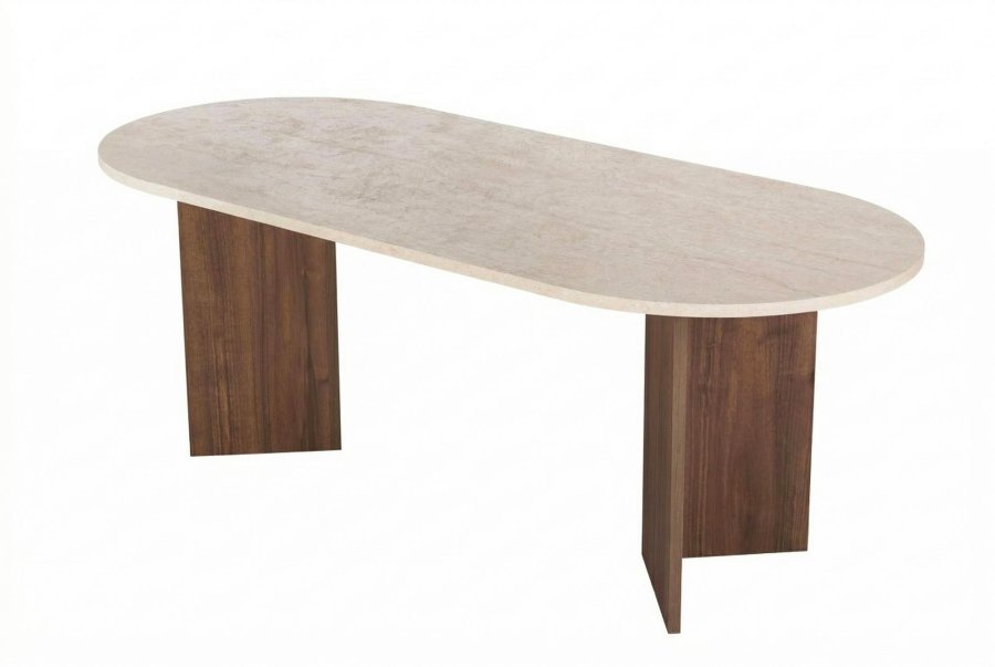 NORDV&Auml;RK Sabella spisebord, oval - sand travertin og brun Venezia valn�d melamin (200x90)