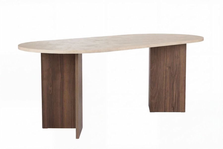 NORDV&Auml;RK Sabella spisebord, oval - sand travertin og brun Venezia valn�d melamin (200x90)