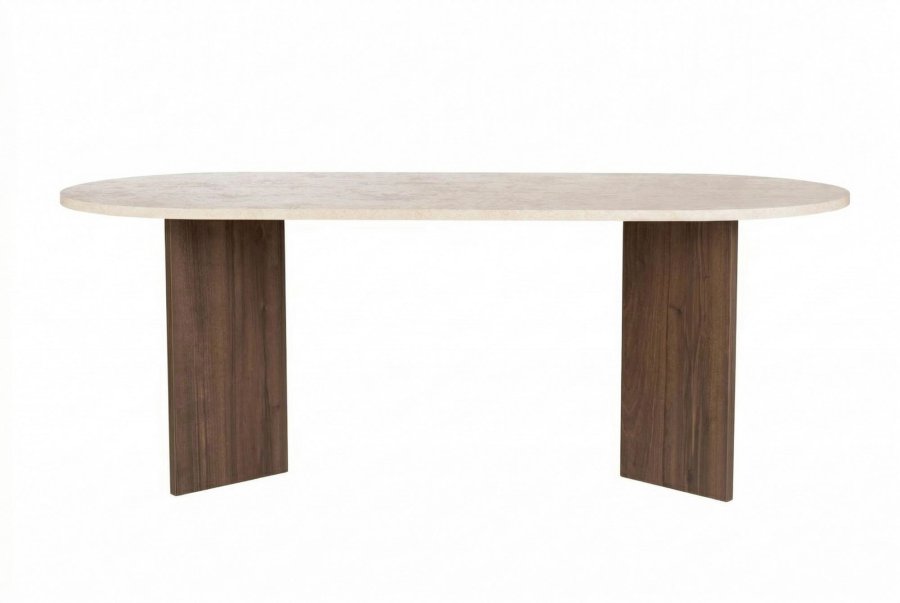 NORDV&Auml;RK Sabella spisebord, oval - sand travertin og brun Venezia valn�d melamin (200x90)