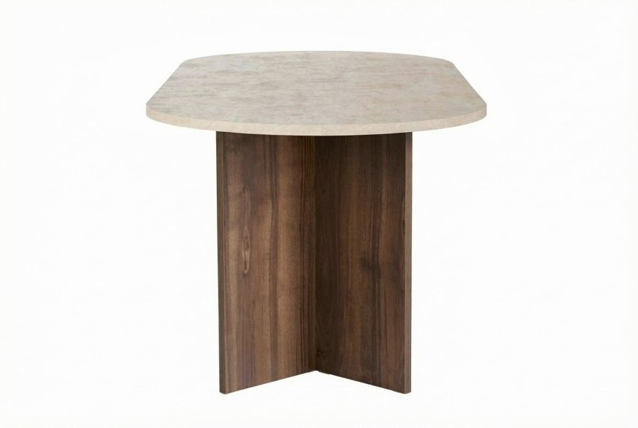 NORDV&Auml;RK Sabella spisebord, oval - sand travertin og brun Venezia valn�d melamin (200x90)