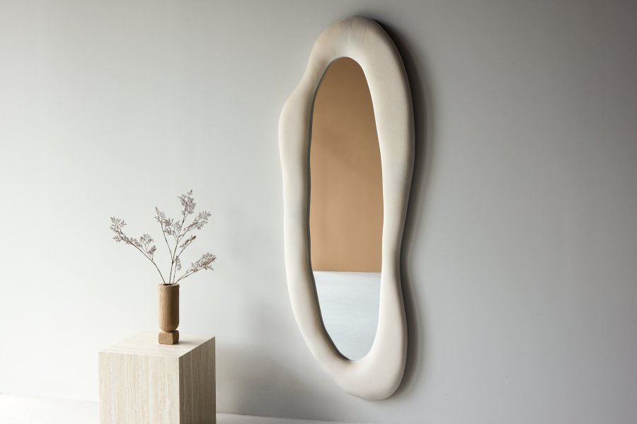 VENTURE DESIGN Louisville spejl 66x185 cm - MDF med beige stof / klart glas