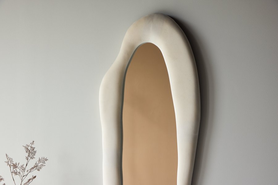 VENTURE DESIGN Louisville spejl 66x185 cm - MDF med beige stof / klart glas