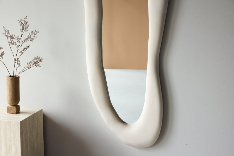 VENTURE DESIGN Louisville spejl 66x185 cm - MDF med beige stof / klart glas