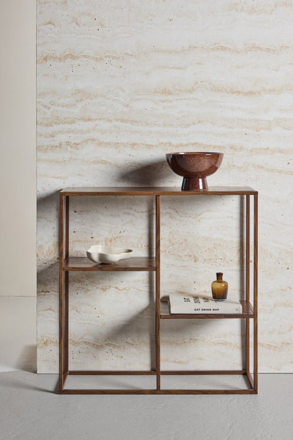 VENTURE DESIGN Staal reol - MDF og st�l med valn�d 3D-papir (H:81)