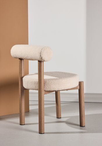 VENTURE DESIGN Tillo spisebordsstol - hvid boucl� stof og st�l med brun Woodlook 3D Papir