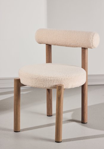 VENTURE DESIGN Tillo spisebordsstol - hvid boucl� stof og st�l med brun Woodlook 3D Papir