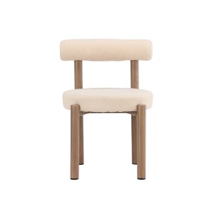 VENTURE DESIGN Tillo spisebordsstol - hvid boucl� stof og st�l med brun Woodlook 3D Papir
