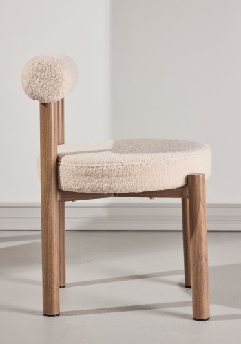 VENTURE DESIGN Tillo spisebordsstol - hvid boucl� stof og st�l med brun Woodlook 3D Papir