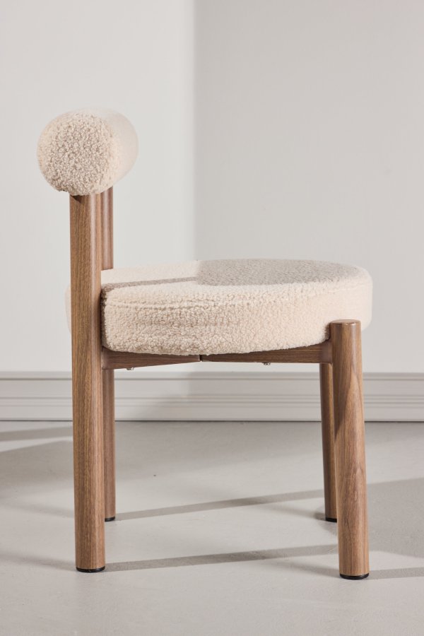 VENTURE DESIGN Tillo Spisestole 2-pak - St�l med Woodlook 3D Papir / Hvid Boucl&eacute;