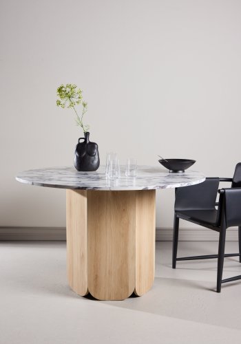 VENTURE DESIGN Tekla spisebord, rund - lysegr� Calacatta look og natur 3D-papir (�120x75)