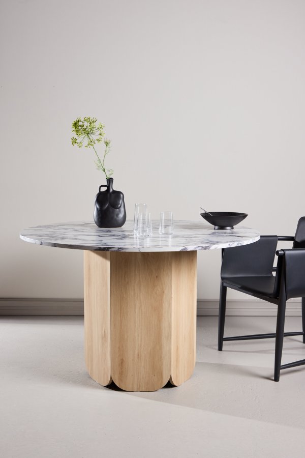 VENTURE DESIGN Tekla spisebord, rund - lysegr� Calacatta look og natur 3D-papir (�120x75)