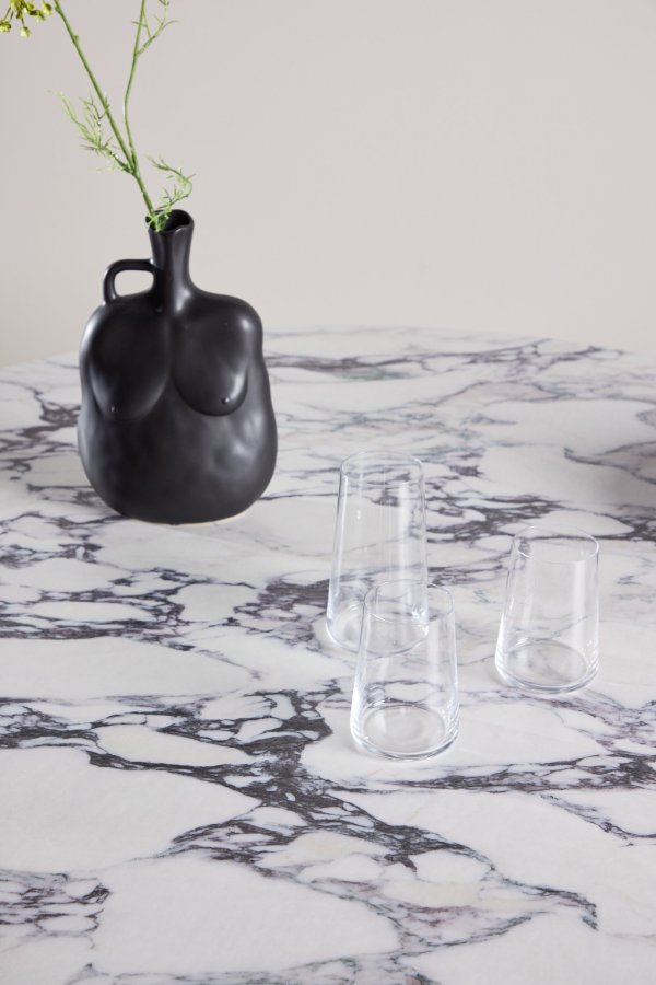 VENTURE DESIGN Tekla spisebord, rund - lysegr� Calacatta look og natur 3D-papir (�120x75)