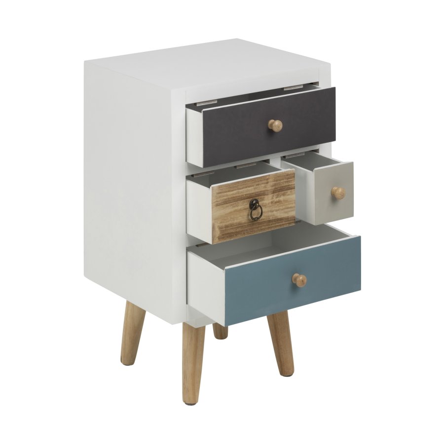 ACT NORDIC Thais Nachttisch - mehrfarbiges MDF und natürliche Kiefer, mit 4 Schubladen 