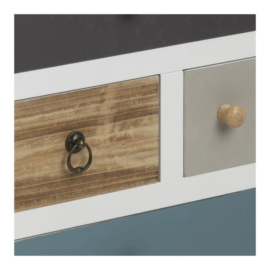 ACT NORDIC Thais Nachttisch - mehrfarbiges MDF und natürliche Kiefer, mit 4 Schubladen 