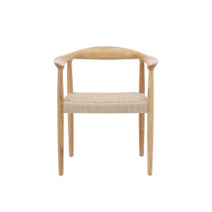 VENTURE DESIGN Lov�n spisebordsstol, m. arml�n - beige reb og hvidvasket gummitr�