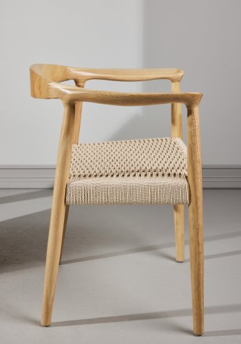 VENTURE DESIGN Lov�n spisebordsstol, m. arml�n - beige reb og hvidvasket gummitr�