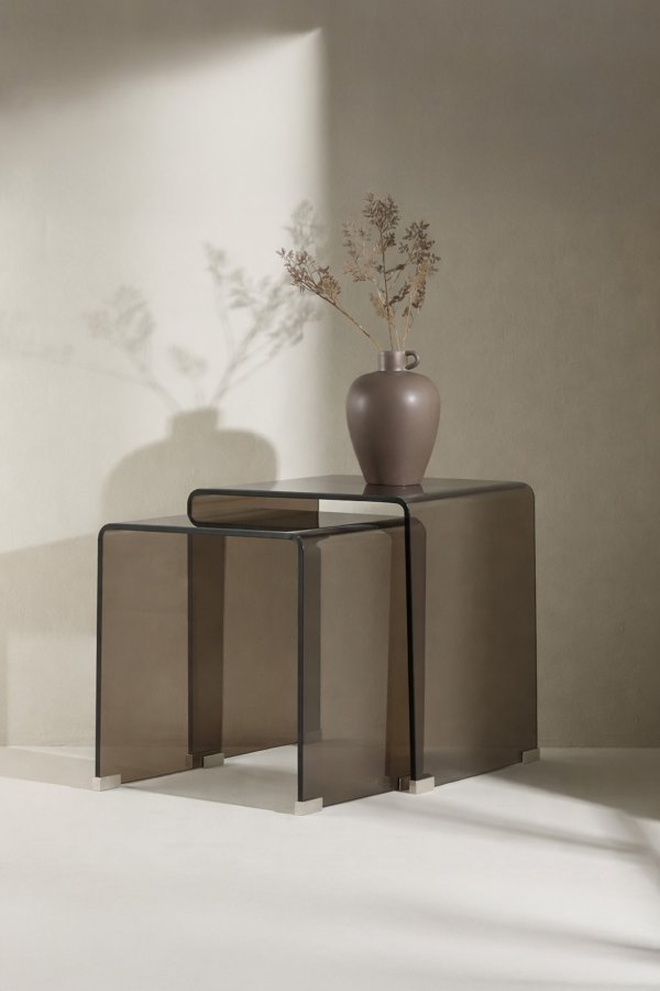 VENTURE HOME Telemark sidobord 42x42x42 cm, 36x36x39 cm - brunt glas