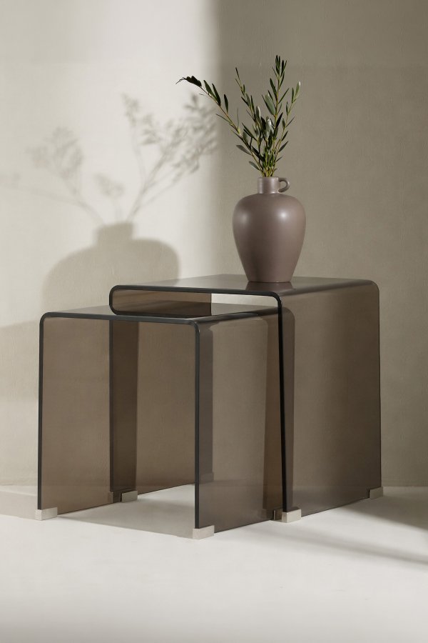 VENTURE HOME Telemark indskudsborde, kvadratisk - brun glas (42x42x42) (36x36x39) (s�t med 2)