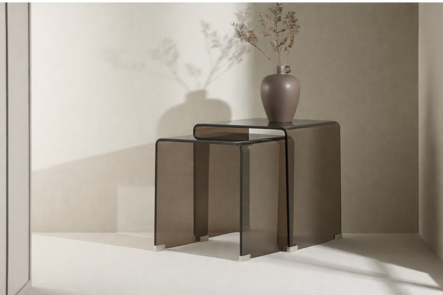 VENTURE HOME Telemark sidobord 42x42x42 cm, 36x36x39 cm - brunt glas