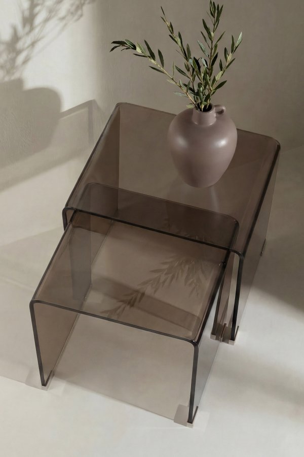 VENTURE HOME Telemark indskudsborde, kvadratisk - brun glas (42x42x42) (36x36x39) (s�t med 2)
