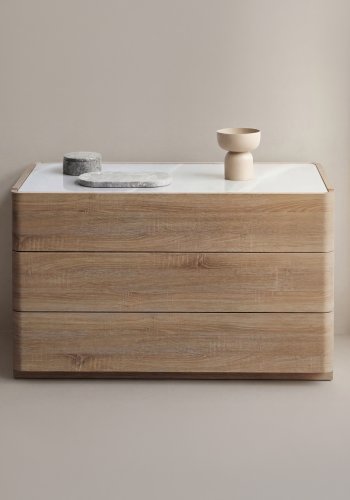 VENTURE HOME Noble kommode, m. 3 skuffer - 3D papirglas og natur MDF