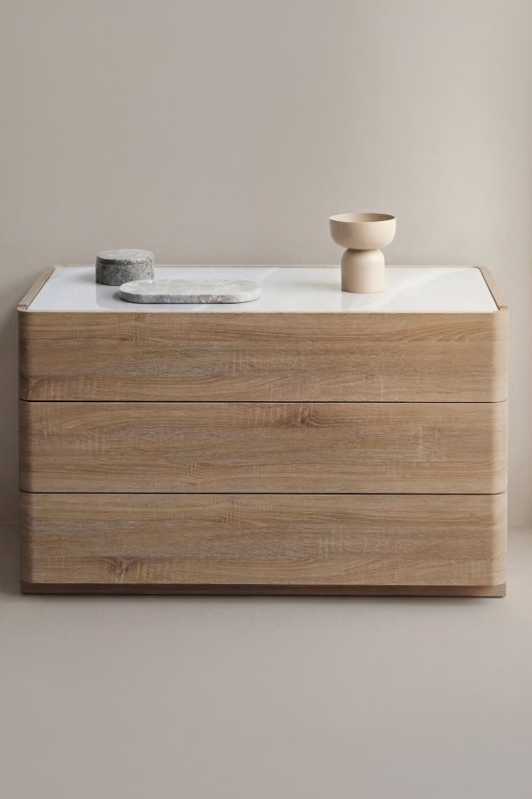 VENTURE HOME Noble kommode, m. 3 skuffer - 3D papirglas og natur MDF