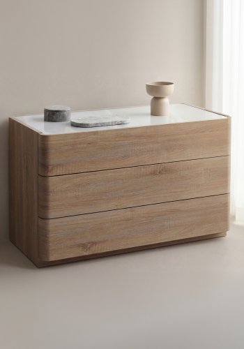 VENTURE HOME Noble kommode, m. 3 skuffer - 3D papirglas og natur MDF