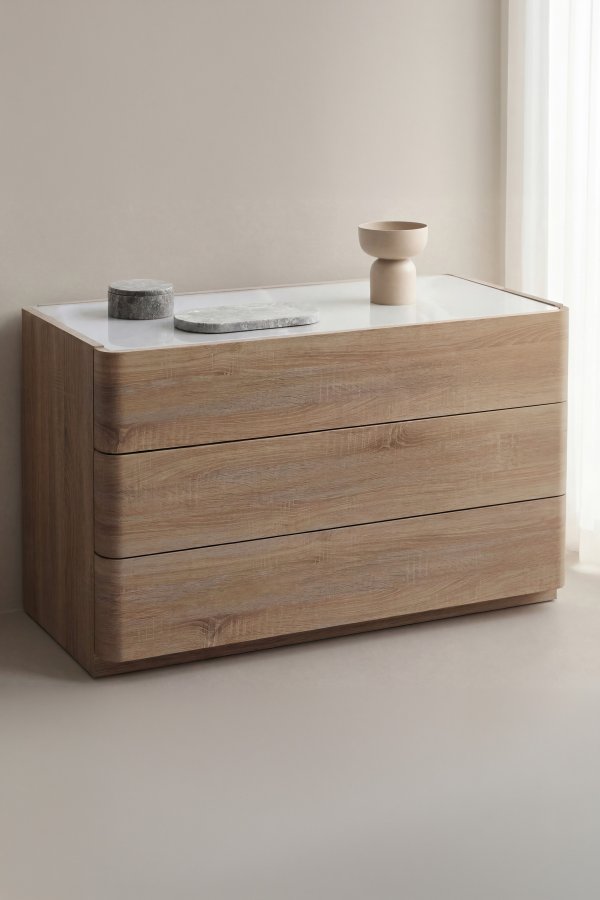 VENTURE HOME Noble kommode, m. 3 skuffer - 3D papirglas og natur MDF