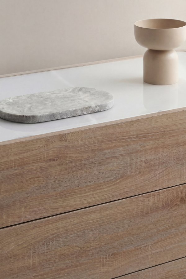 VENTURE HOME Noble kommode, m. 3 skuffer - 3D papirglas og natur MDF
